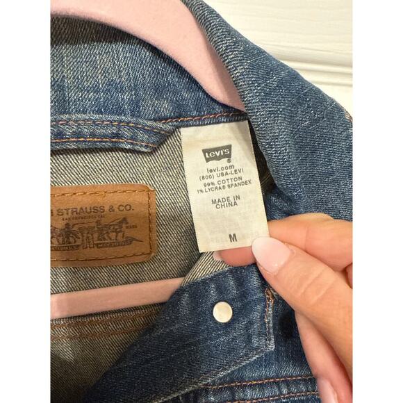 Levi’s 2 Pocket Blue Denim Stretch Blank Red Tab Trucker Jacket, M - Picture 7 of 9